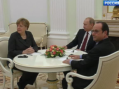 Путин, Олланд и Меркель проводят переговоры в Кремле